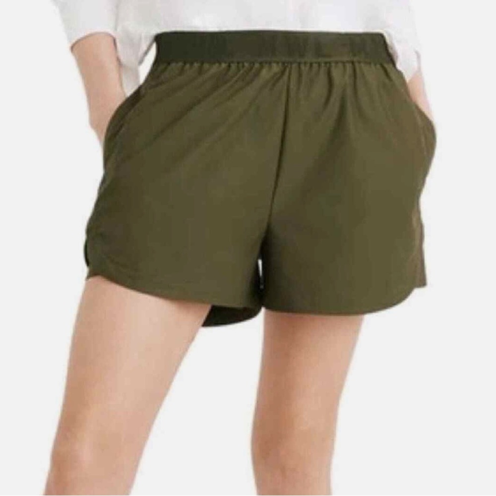 Madewell Linen-Blend Easy Pull-On Shorts Olive Green Coastal Pockets 2021-Small